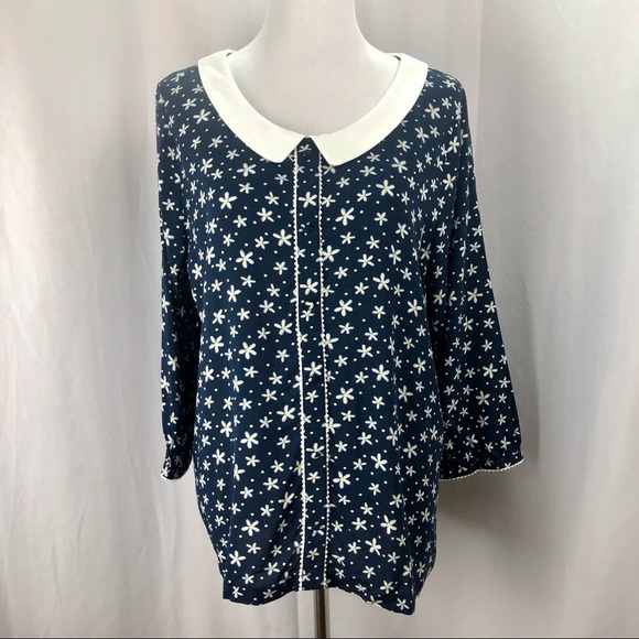 Disney Tops - NWT Disney LC Lauren Conrad Shirt, Blouse, Navy Blue, Daisy Print, Size XL